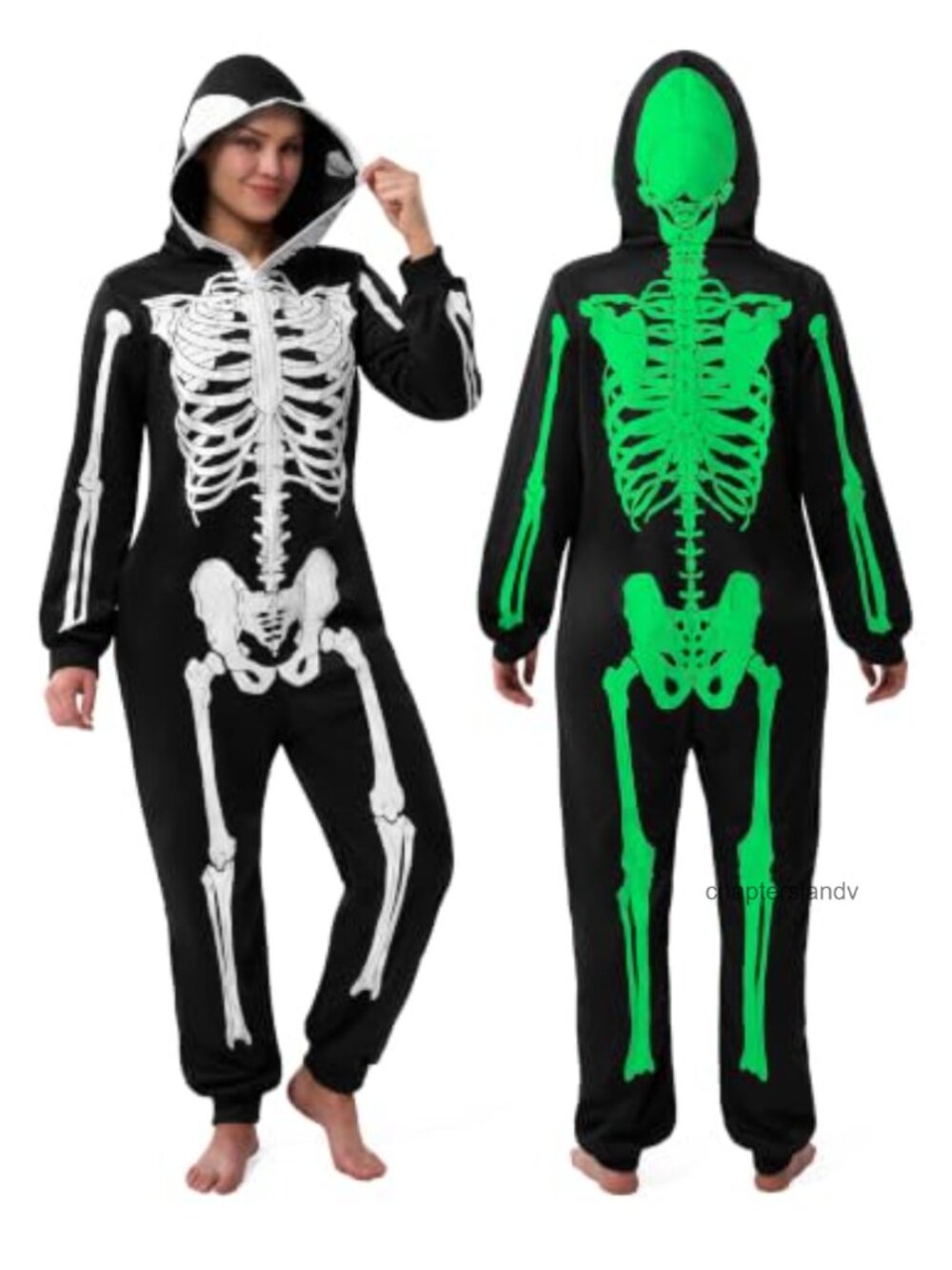 Adult Skeleton Jumpsuit Halloween Costume Over-the-Head Zip Cosplay
